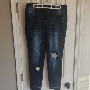 Rampage Dark Blue Star-Appliqué Ankle Jeans